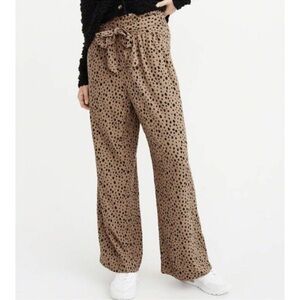 Abercrombie & Fitch Animal Print Wide Leg Pants Polka Leopard Belted Flowy